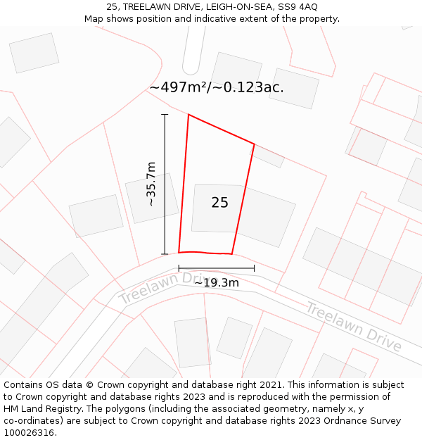 25, TREELAWN DRIVE, LEIGH-ON-SEA, SS9 4AQ: Plot and title map