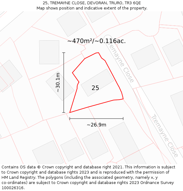 25, TREMAYNE CLOSE, DEVORAN, TRURO, TR3 6QE: Plot and title map