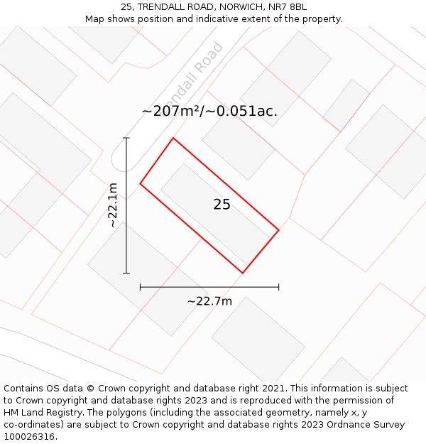25, TRENDALL ROAD, NORWICH, NR7 8BL: Plot and title map