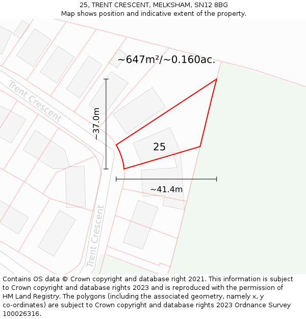 25, TRENT CRESCENT, MELKSHAM, SN12 8BG: Plot and title map