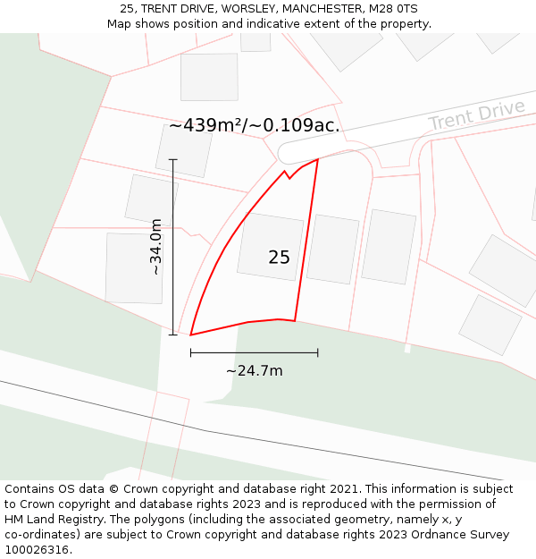 25, TRENT DRIVE, WORSLEY, MANCHESTER, M28 0TS: Plot and title map