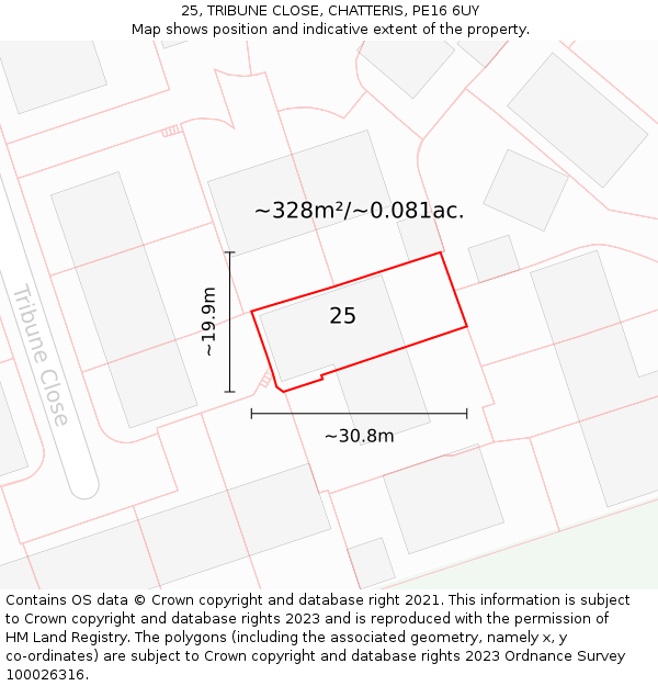 25, TRIBUNE CLOSE, CHATTERIS, PE16 6UY: Plot and title map