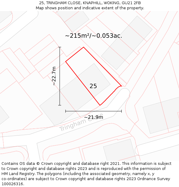 25, TRINGHAM CLOSE, KNAPHILL, WOKING, GU21 2FB: Plot and title map