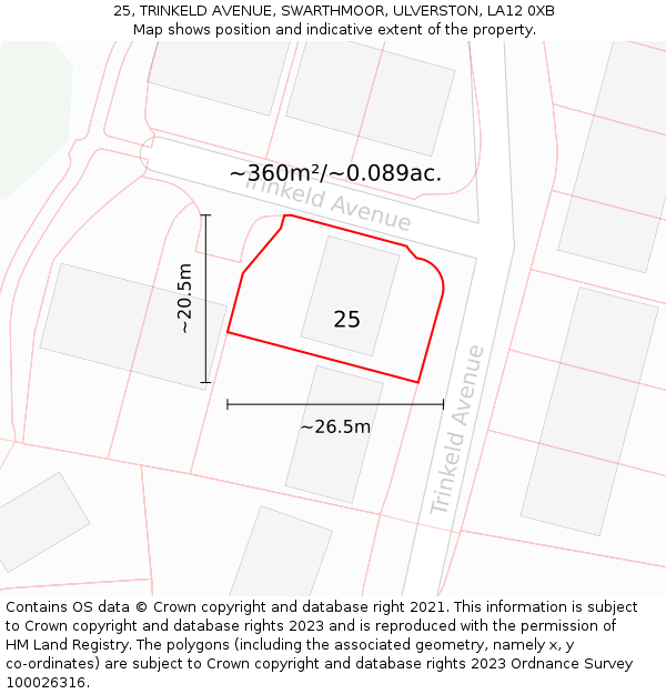 25, TRINKELD AVENUE, SWARTHMOOR, ULVERSTON, LA12 0XB: Plot and title map