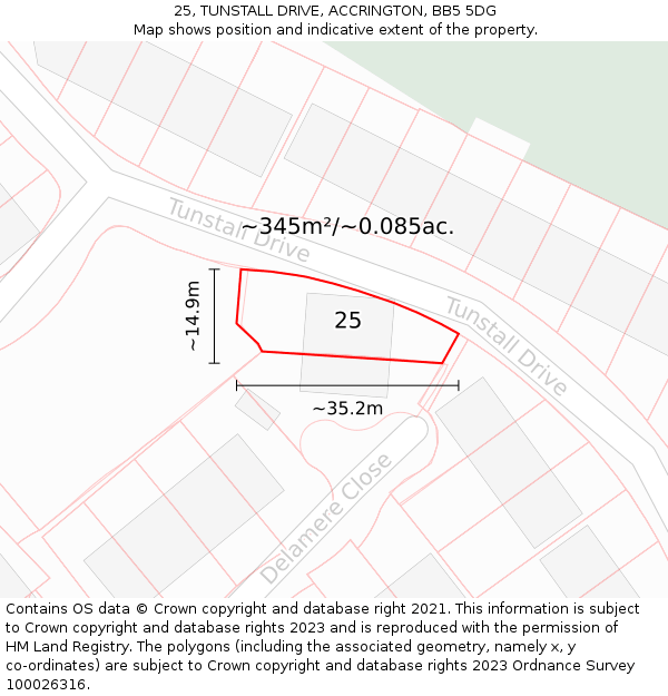 25, TUNSTALL DRIVE, ACCRINGTON, BB5 5DG: Plot and title map