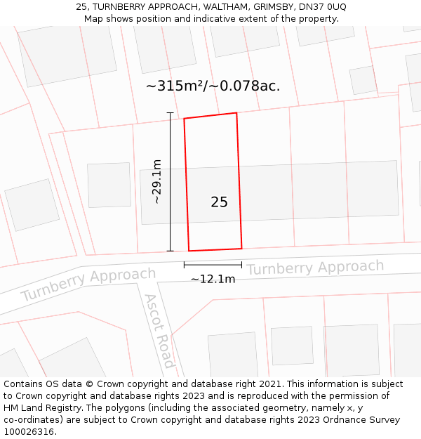 25, TURNBERRY APPROACH, WALTHAM, GRIMSBY, DN37 0UQ: Plot and title map