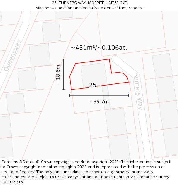 25, TURNERS WAY, MORPETH, NE61 2YE: Plot and title map