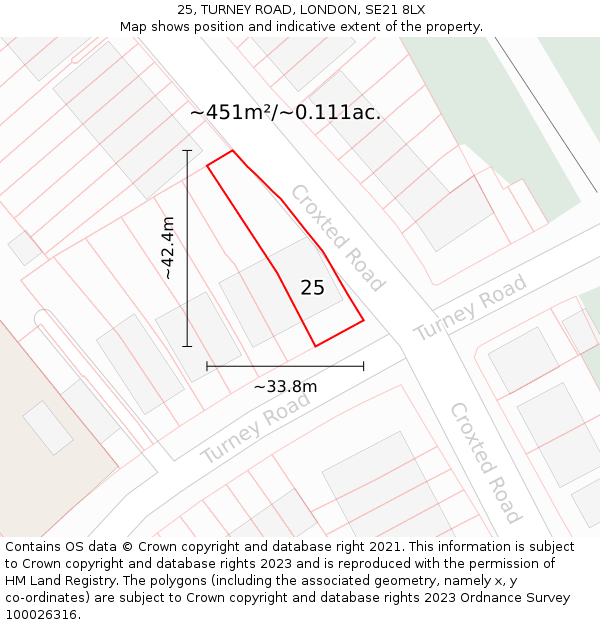 25, TURNEY ROAD, LONDON, SE21 8LX: Plot and title map