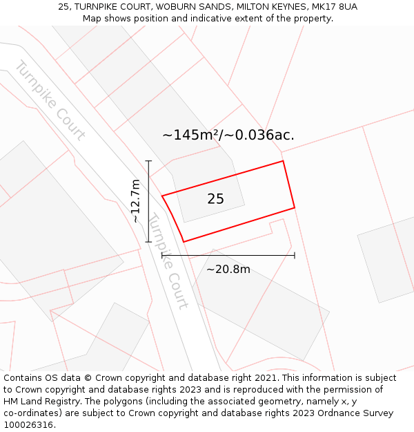 25, TURNPIKE COURT, WOBURN SANDS, MILTON KEYNES, MK17 8UA: Plot and title map