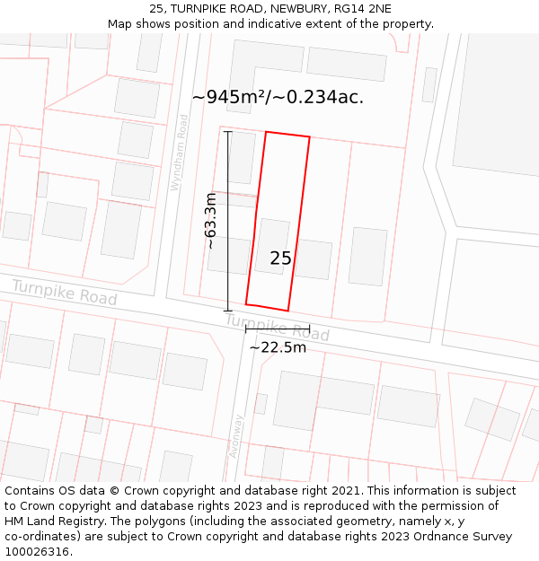 25, TURNPIKE ROAD, NEWBURY, RG14 2NE: Plot and title map