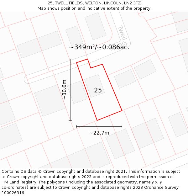 25, TWELL FIELDS, WELTON, LINCOLN, LN2 3FZ: Plot and title map