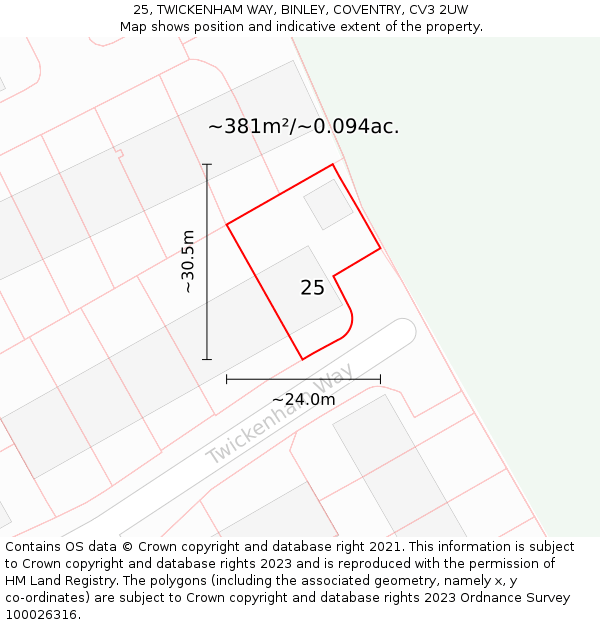 25, TWICKENHAM WAY, BINLEY, COVENTRY, CV3 2UW: Plot and title map