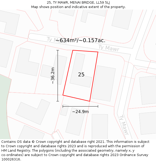 25, TY MAWR, MENAI BRIDGE, LL59 5LJ: Plot and title map