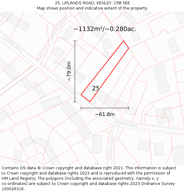 25, UPLANDS ROAD, KENLEY, CR8 5EE: Plot and title map