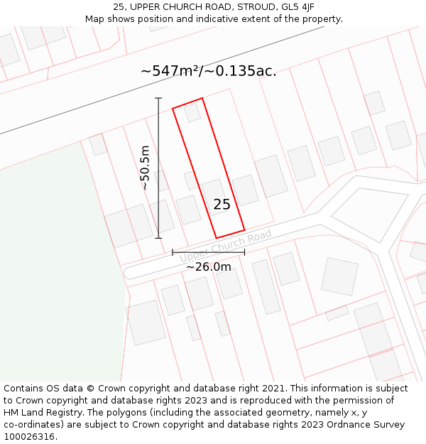 25, UPPER CHURCH ROAD, STROUD, GL5 4JF: Plot and title map