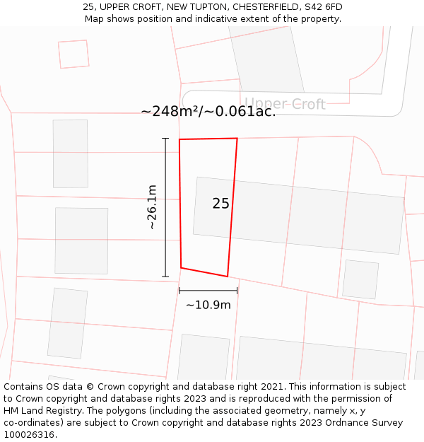 25, UPPER CROFT, NEW TUPTON, CHESTERFIELD, S42 6FD: Plot and title map