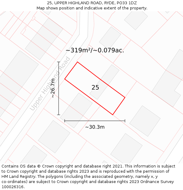 25, UPPER HIGHLAND ROAD, RYDE, PO33 1DZ: Plot and title map