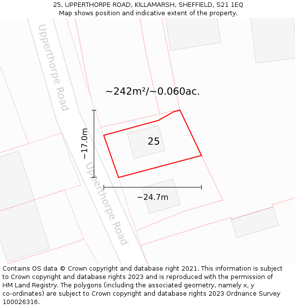 25, UPPERTHORPE ROAD, KILLAMARSH, SHEFFIELD, S21 1EQ: Plot and title map