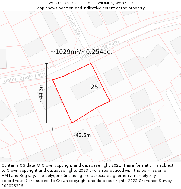 25, UPTON BRIDLE PATH, WIDNES, WA8 9HB: Plot and title map