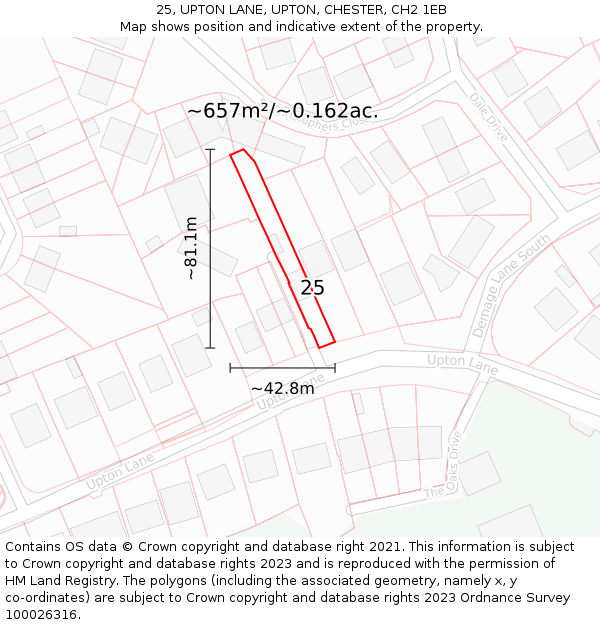 25, UPTON LANE, UPTON, CHESTER, CH2 1EB: Plot and title map