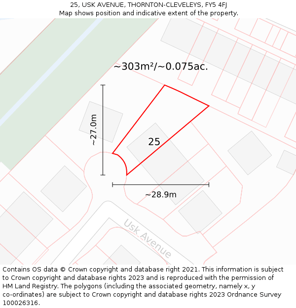 25, USK AVENUE, THORNTON-CLEVELEYS, FY5 4FJ: Plot and title map