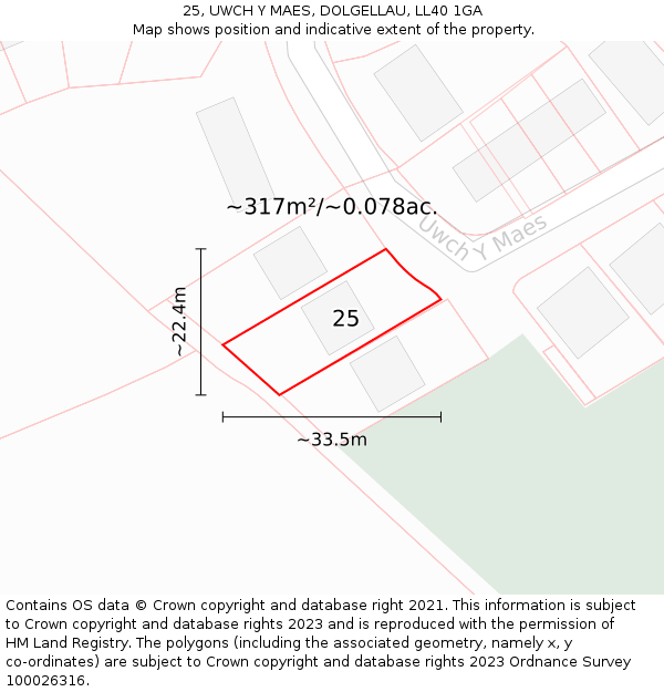 25, UWCH Y MAES, DOLGELLAU, LL40 1GA: Plot and title map