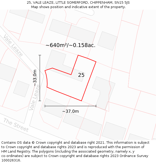 25, VALE LEAZE, LITTLE SOMERFORD, CHIPPENHAM, SN15 5JS: Plot and title map
