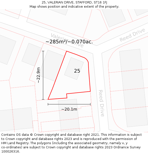 25, VALERIAN DRIVE, STAFFORD, ST16 1FJ: Plot and title map