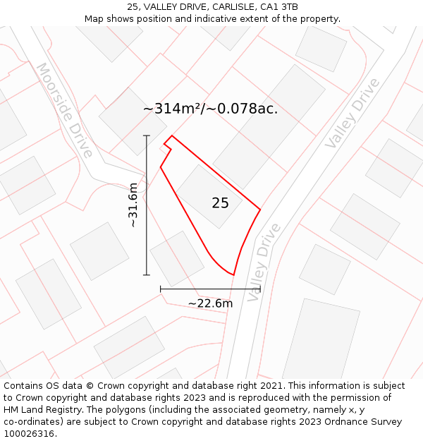25, VALLEY DRIVE, CARLISLE, CA1 3TB: Plot and title map