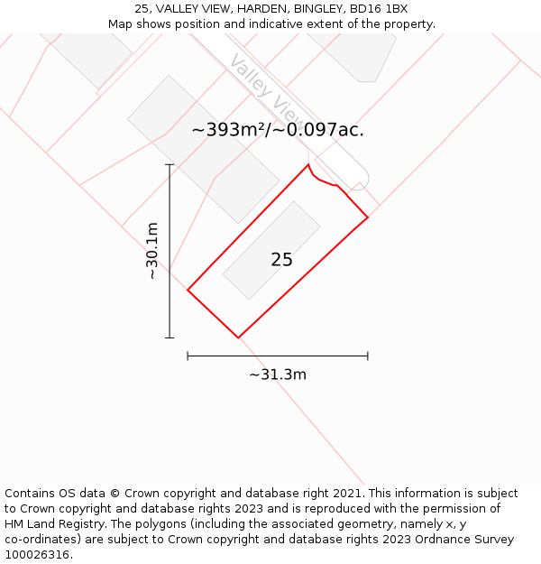 25, VALLEY VIEW, HARDEN, BINGLEY, BD16 1BX: Plot and title map