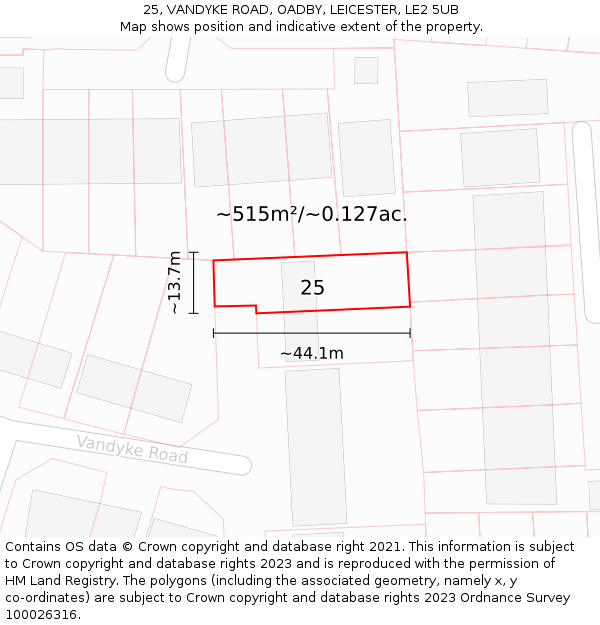 25, VANDYKE ROAD, OADBY, LEICESTER, LE2 5UB: Plot and title map