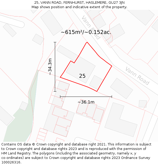 25, VANN ROAD, FERNHURST, HASLEMERE, GU27 3JN: Plot and title map
