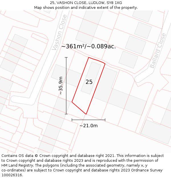 25, VASHON CLOSE, LUDLOW, SY8 1XG: Plot and title map