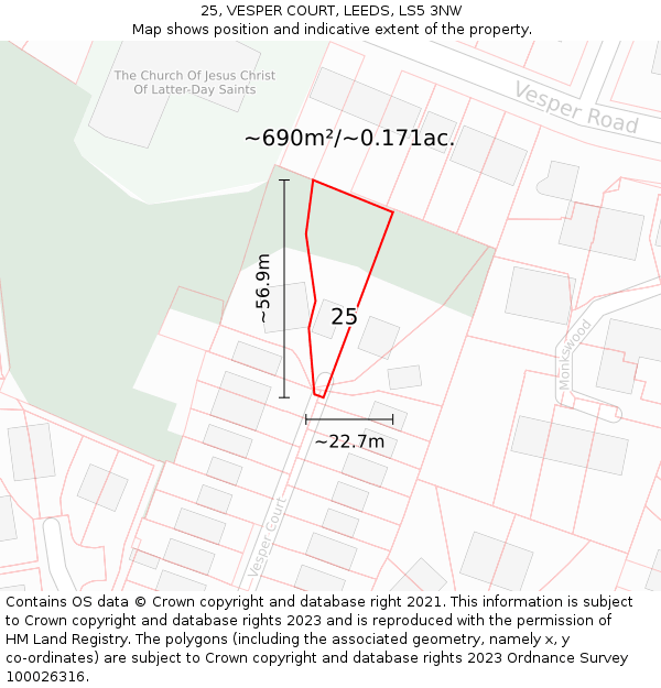 25, VESPER COURT, LEEDS, LS5 3NW: Plot and title map