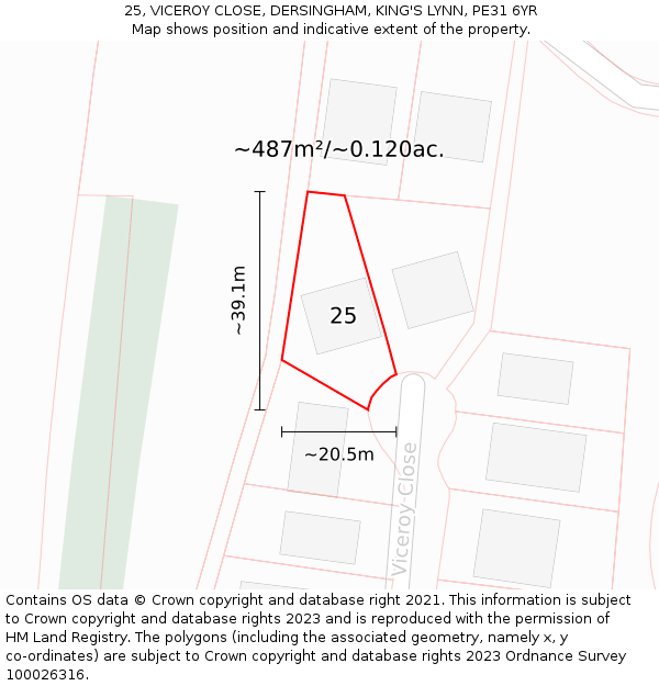 25, VICEROY CLOSE, DERSINGHAM, KING'S LYNN, PE31 6YR: Plot and title map