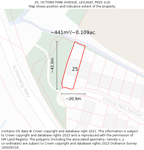25, VICTORIA PARK AVENUE, LEYLAND, PR25 1UG: Plot and title map