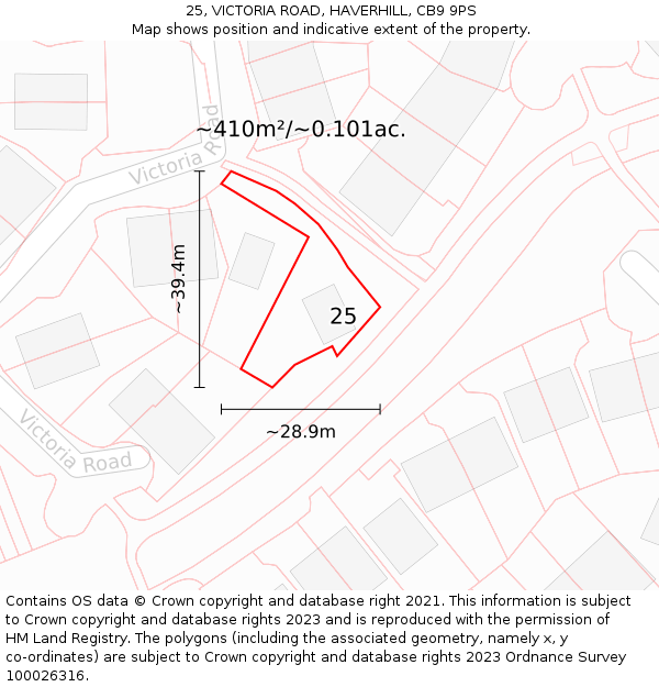 25, VICTORIA ROAD, HAVERHILL, CB9 9PS: Plot and title map