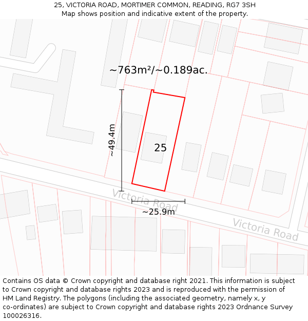 25, VICTORIA ROAD, MORTIMER COMMON, READING, RG7 3SH: Plot and title map