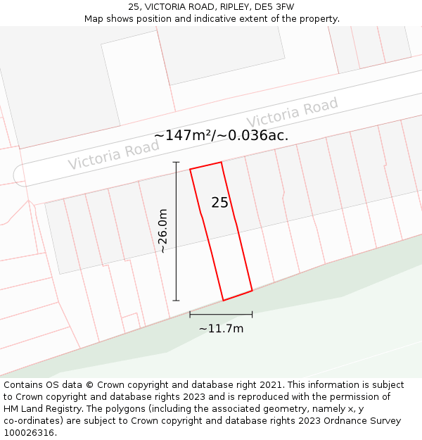 25, VICTORIA ROAD, RIPLEY, DE5 3FW: Plot and title map