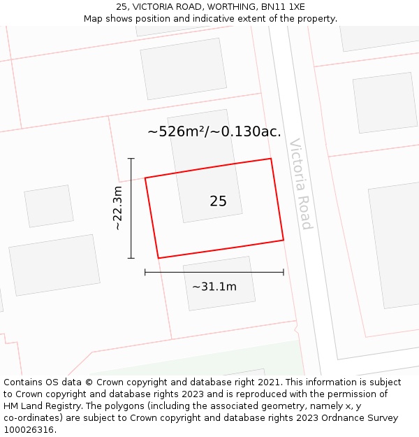 25, VICTORIA ROAD, WORTHING, BN11 1XE: Plot and title map