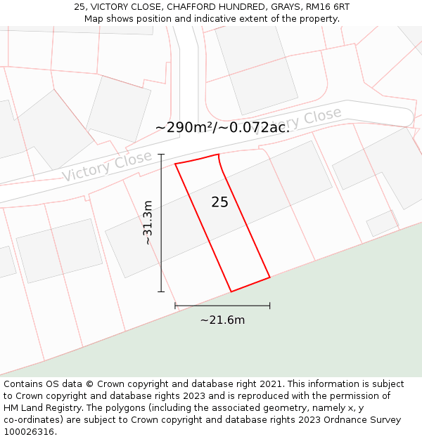 25, VICTORY CLOSE, CHAFFORD HUNDRED, GRAYS, RM16 6RT: Plot and title map