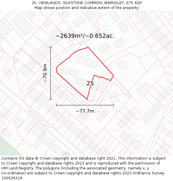 25, VIEWLANDS, SILKSTONE COMMON, BARNSLEY, S75 4QP: Plot and title map