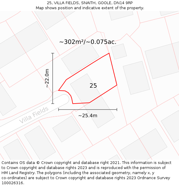 25, VILLA FIELDS, SNAITH, GOOLE, DN14 9RP: Plot and title map