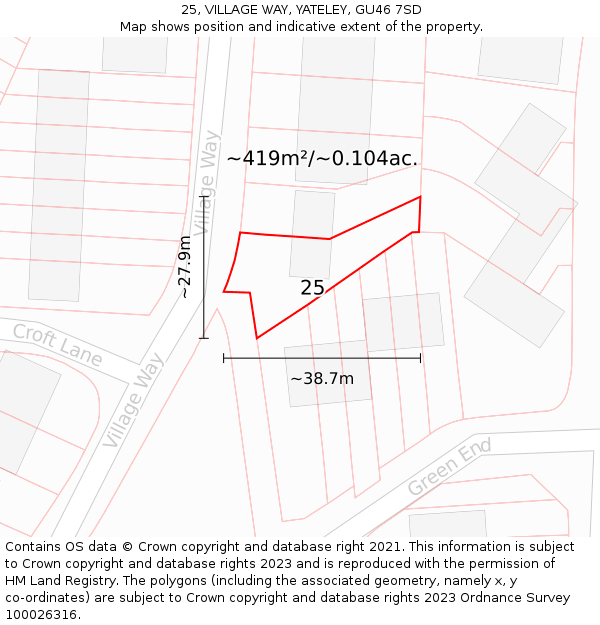 25, VILLAGE WAY, YATELEY, GU46 7SD: Plot and title map