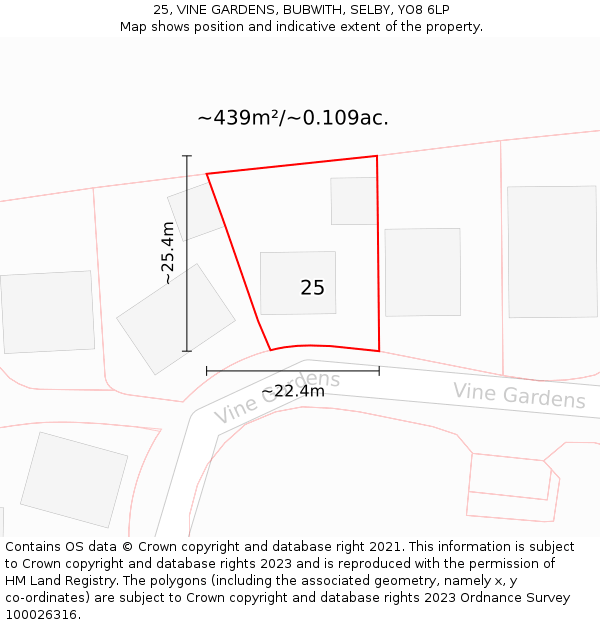25, VINE GARDENS, BUBWITH, SELBY, YO8 6LP: Plot and title map