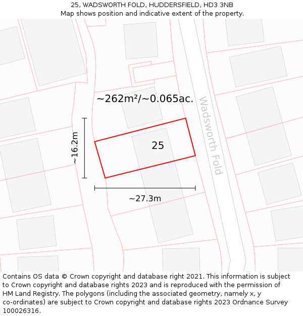 25, WADSWORTH FOLD, HUDDERSFIELD, HD3 3NB: Plot and title map