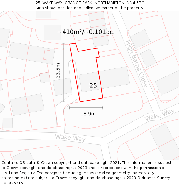 25, WAKE WAY, GRANGE PARK, NORTHAMPTON, NN4 5BG: Plot and title map