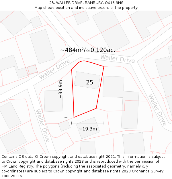 25, WALLER DRIVE, BANBURY, OX16 9NS: Plot and title map