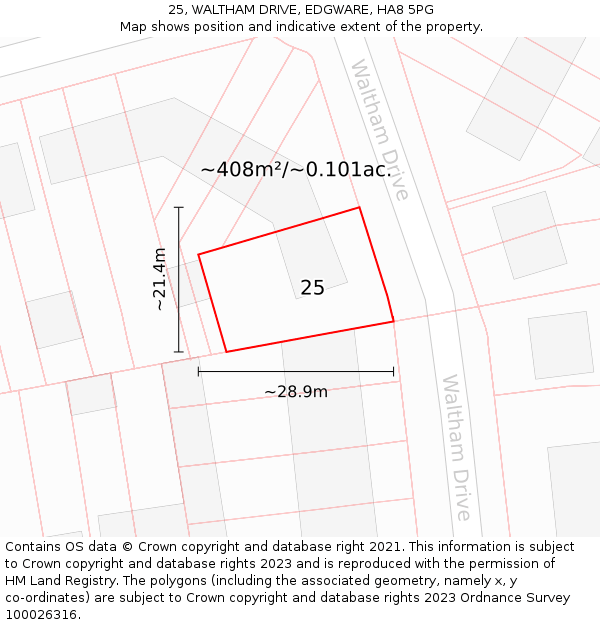 25, WALTHAM DRIVE, EDGWARE, HA8 5PG: Plot and title map