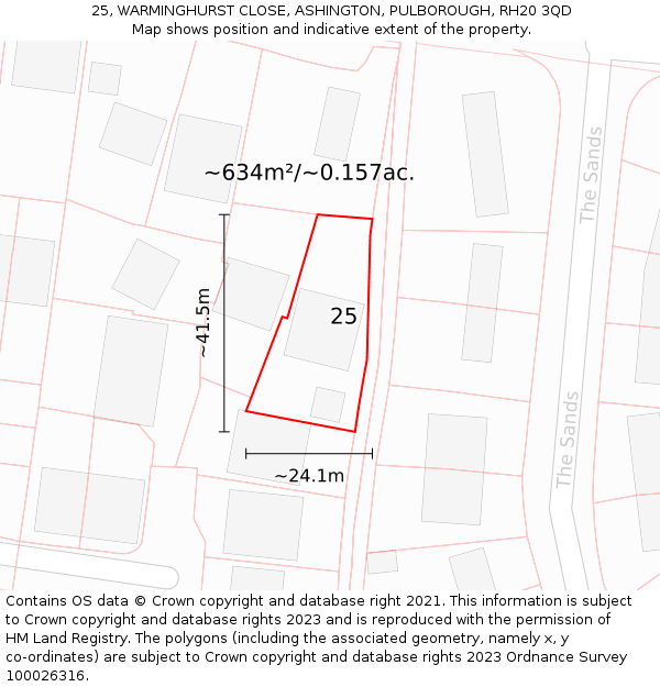 25, WARMINGHURST CLOSE, ASHINGTON, PULBOROUGH, RH20 3QD: Plot and title map